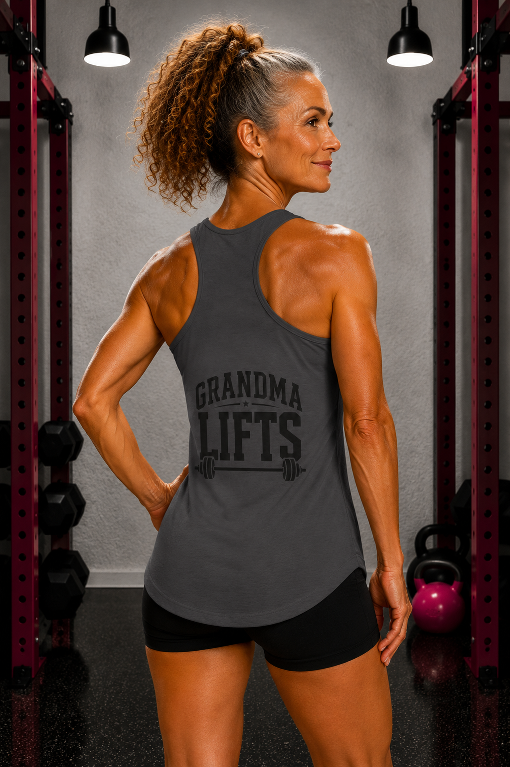 Grandma Lifts - Women's Ideal Racerback Tank - White Logo Front & Back