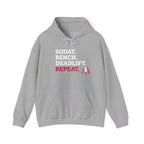 WWLW “Squat • Bench • Deadlift • Repeat” Hoodie - White Logo - Plain Back