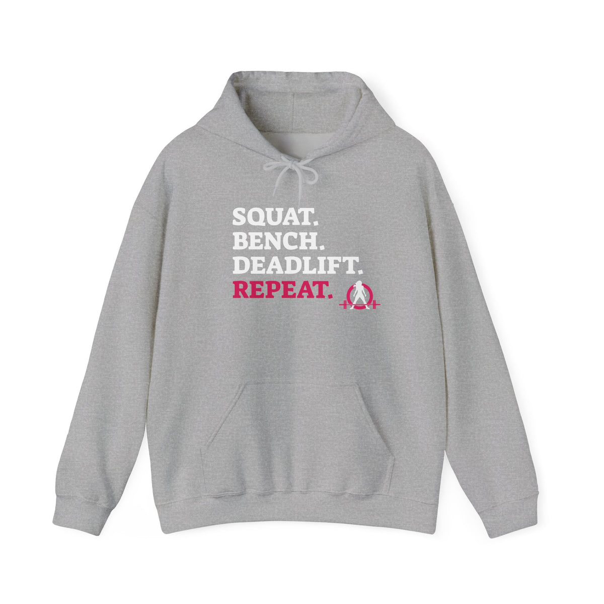 WWLW “Squat • Bench • Deadlift • Repeat” Hoodie - White Logo - Plain Back