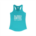 All I Need Is Coffee and a Barbell - Women's Ideal Racerback Tank - White Logo - Front & Back