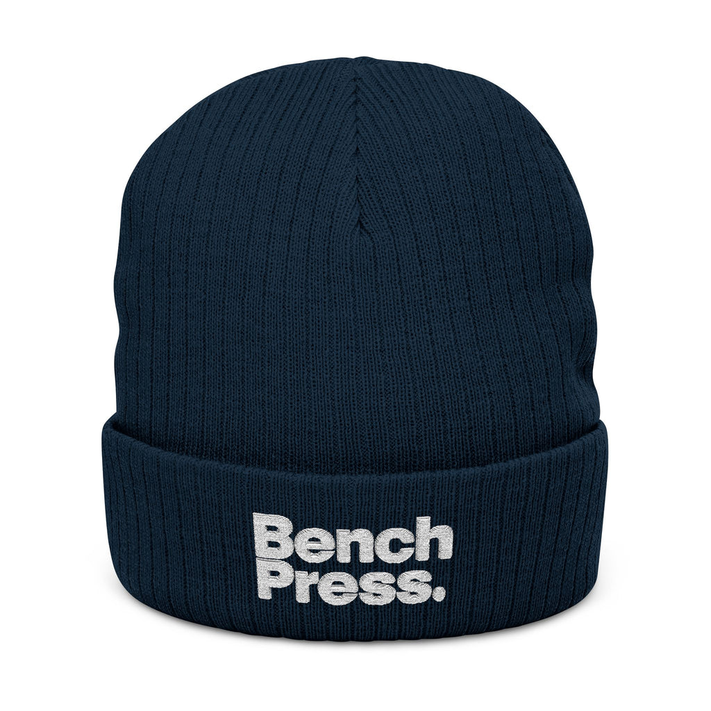 Bench Press Embroidered Ribbed Beanie – Workout Gym Hat