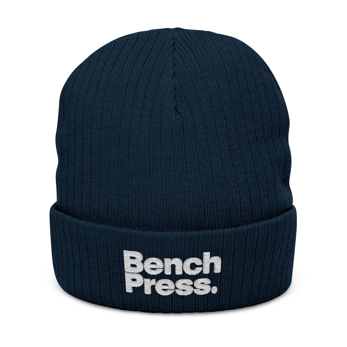 Bench Press Embroidered Ribbed Beanie – Workout Gym Hat