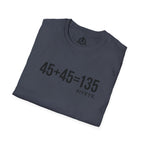 45 + 45 = 135 – Unisex Softstyle Tee | Black Front, Plain Back