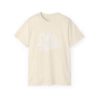 Coffee & Barbells - Unisex Ultra Cotton Tee - Front White Logo - Plain Back
