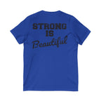 Strong Is Beautiful - Distressed Black Logo - Unisex Jersey Short Sleeve V-Neck Tee