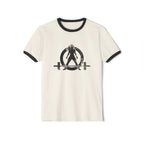 I DON’T WANT TO LOOK SKINNY I WANT TO LOOK LIKE I CAN KICK YOUR ASS - Unisex Cotton Ringer T-Shirt - Black Distressed Logo Front & Back