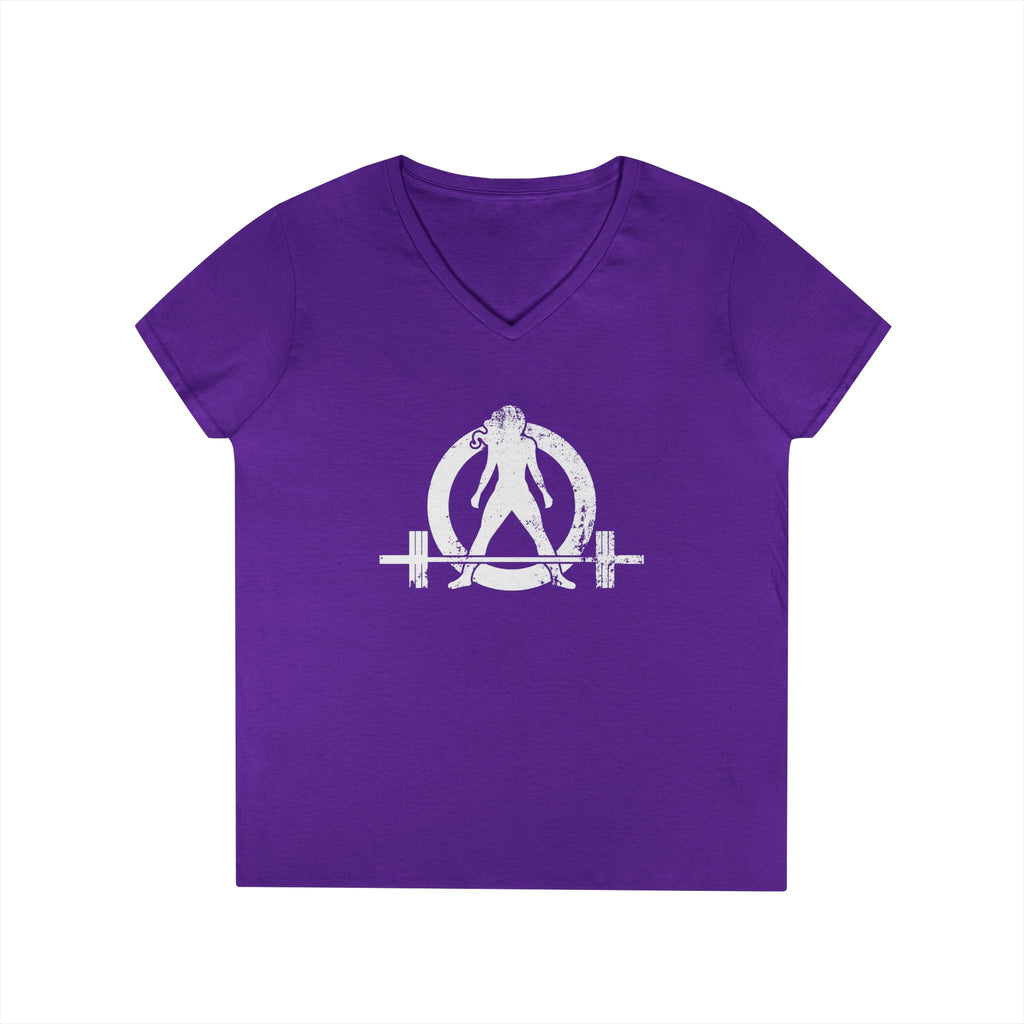Ladies' V-Neck T-Shirt -  White Distressed Logo