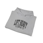 Lift Heavy Shit – Unisex Heavy Blend™ Hooded Sweatshirt (Black Logo Front & Sleeve) 🖤🏋️‍♂️🔥