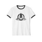 I DON’T WANT TO LOOK SKINNY I WANT TO LOOK LIKE I CAN KICK YOUR ASS - Unisex Cotton Ringer T-Shirt - Black Distressed Logo Front & Back