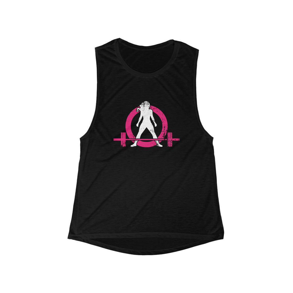 Flowy Scoop Muscle Top - Black Distressed Color Logo