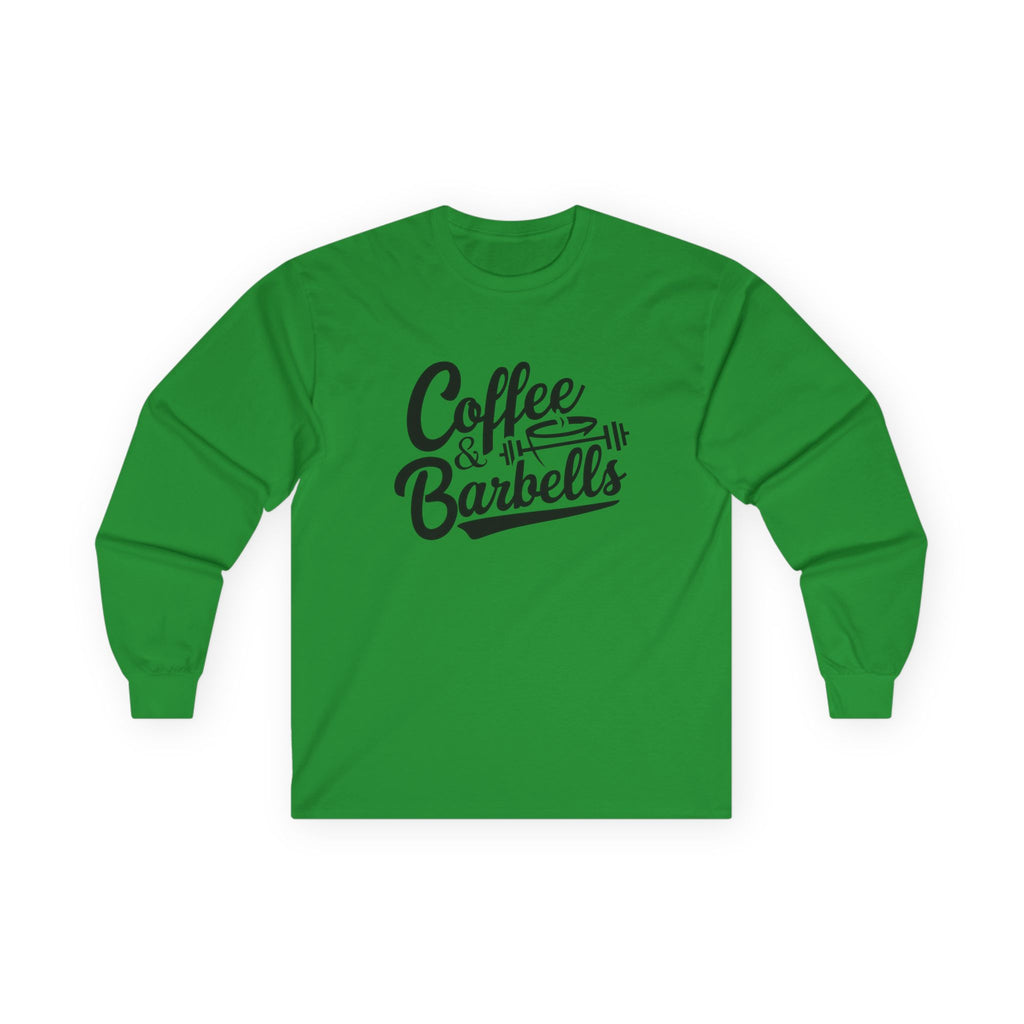 Coffee & Barbells - Unisex Ultra Cotton Long Sleeve Tee - Black Front Logo Plain Back