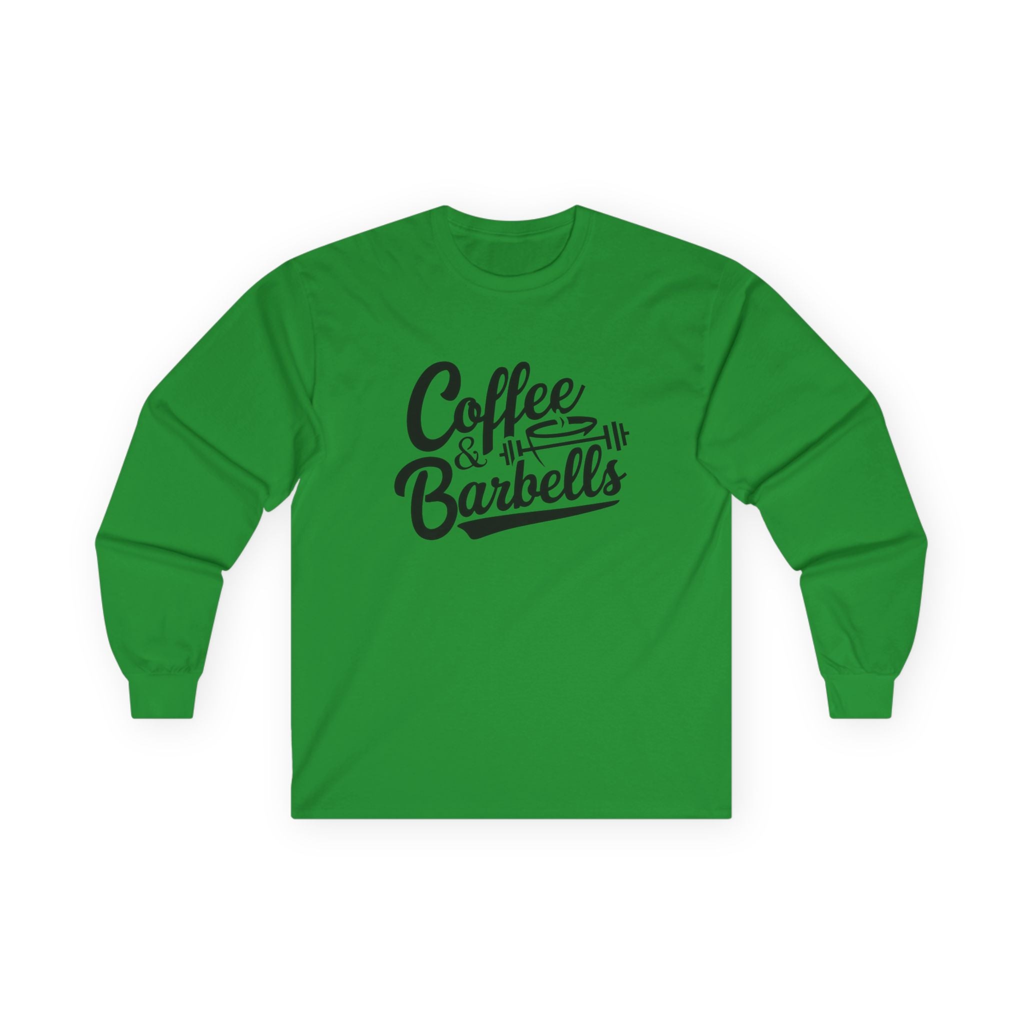 Coffee & Barbells - Unisex Ultra Cotton Long Sleeve Tee - Black Front Logo Plain Back