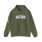 Goal Weight Strong AF - Unisex Heavy Blend Hooded Sweatshirt  - White Logo Front & Right Arm