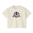 Women's Boxy Tee - Black Distressed Logo Front Plain Back