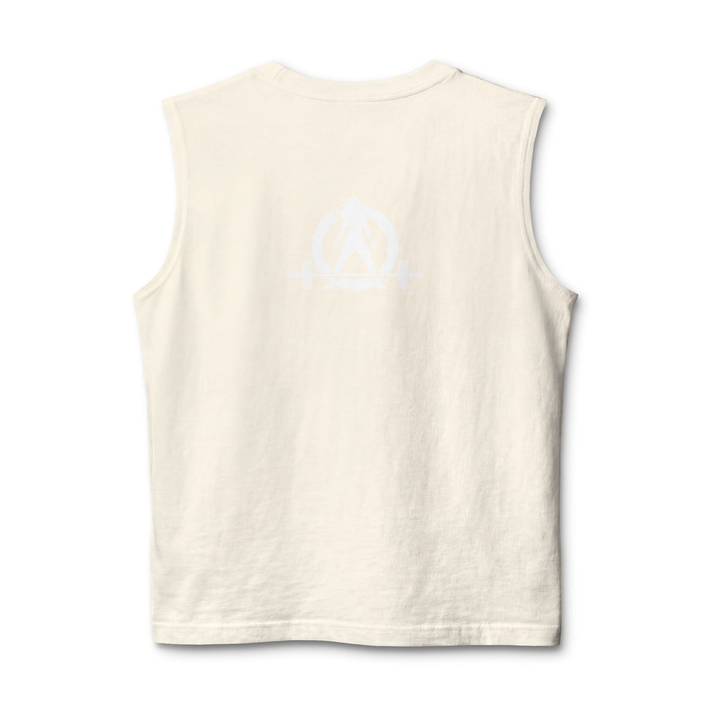 Built Different Muscle Tank — White Logo Front & Back