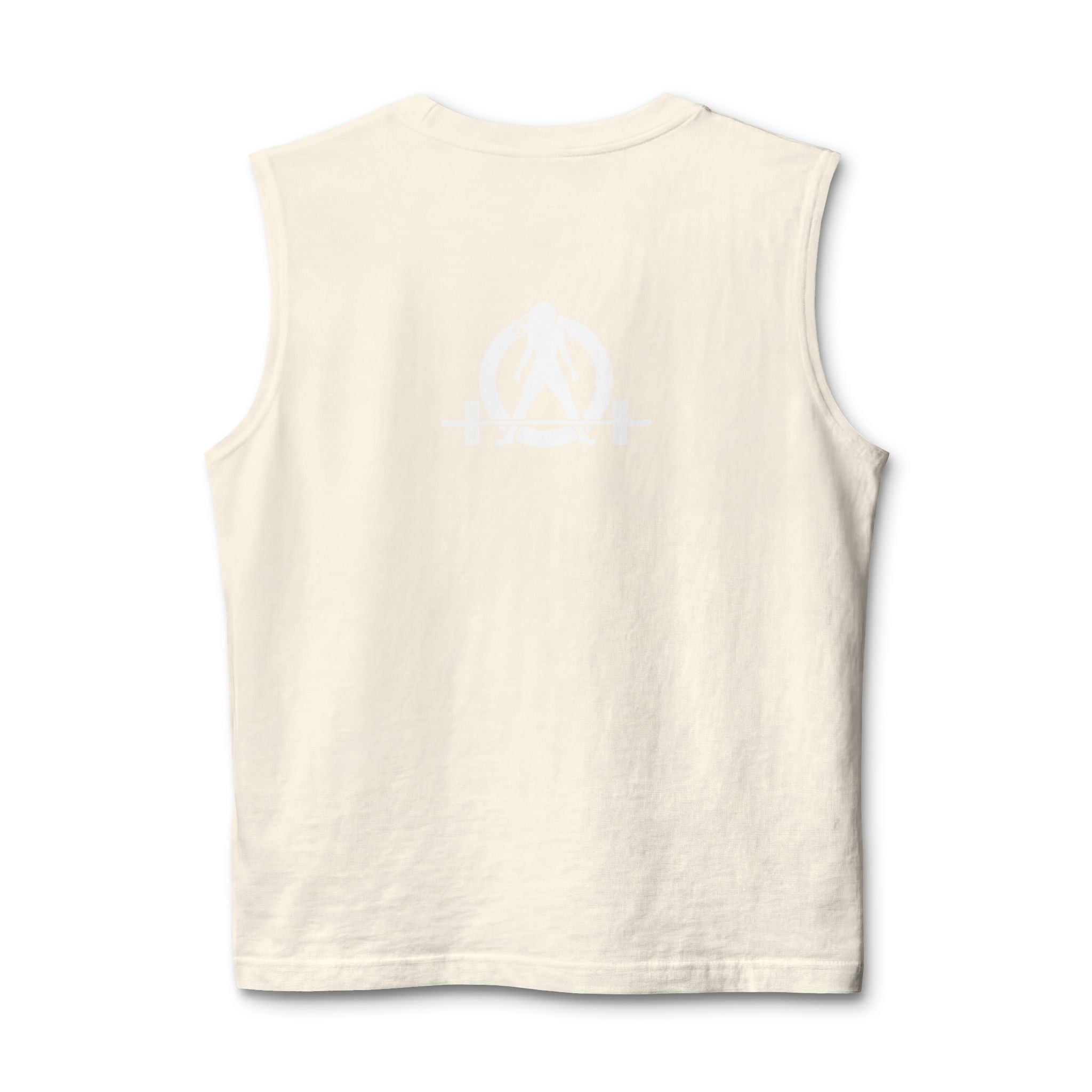 Built Different Muscle Tank — White Logo Front & Back