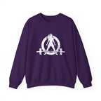 ALL I NEED IS COFFEE and a Barbell - Unisex Heavy Blend™ Crewneck Sweatshirt - Distressed Logo - Front & Back