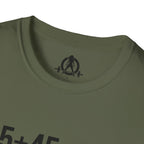 45 + 45 = 135 – Unisex Softstyle Tee | Black Front, Plain Back