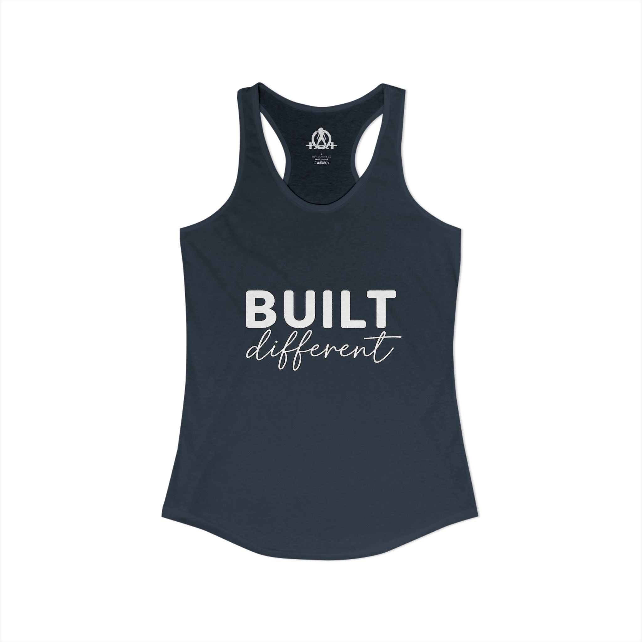 Built Different - Women's Ideal Racerback Tank - White Logo