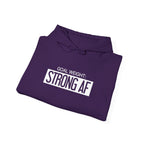 Goal Weight Strong AF - Unisex Heavy Blend Hooded Sweatshirt  - White Logo Front & Right Arm