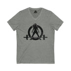 Unisex Jersey Short Sleeve V-Neck Tee -  Distressed Black Logo