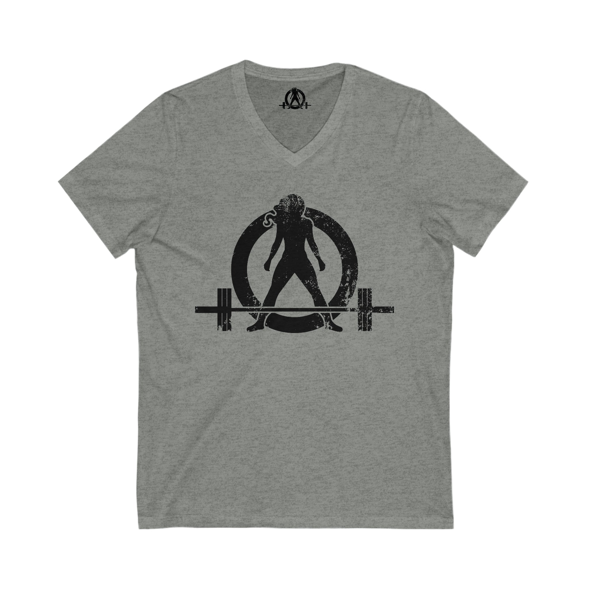 Unisex Jersey Short Sleeve V-Neck Tee -  Distressed Black Logo