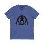 Unisex Jersey Short Sleeve V-Neck Tee -  Distressed Black Logo
