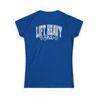 Lift Heavy Shit - Women's Softstyle Tee - White Distressed Logo + Print On Back