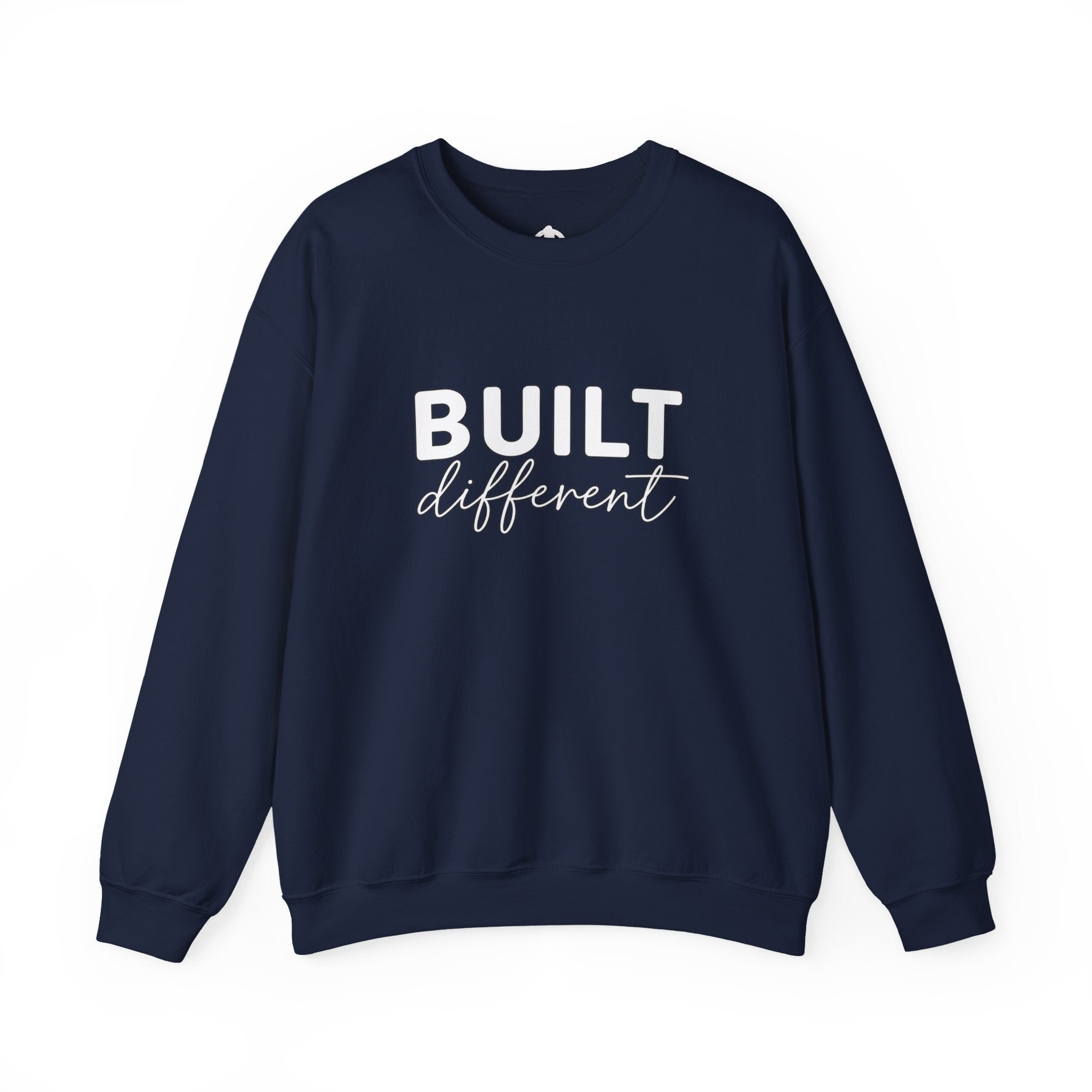 Built Different Crewneck Sweatshirt — Front & Back White Logo