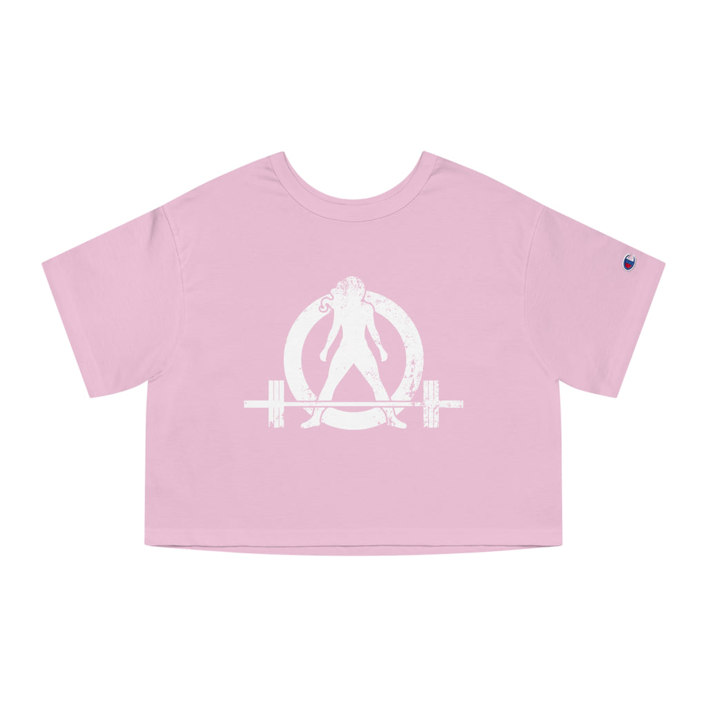 I DON’T WANT TO LOOK SKINNY I WANT TO LOOK LIKE I CAN KICK YOUR ASS – Champion Women's Heritage Cropped T-Shirt – White Distressed Log