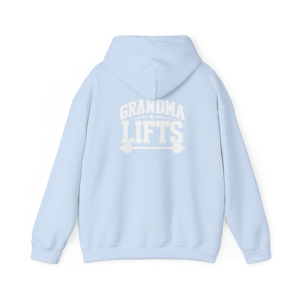 Grandma Lifts - Unisex Heavy Blend™ Hooded Sweatshirt - White Logo Front & Back