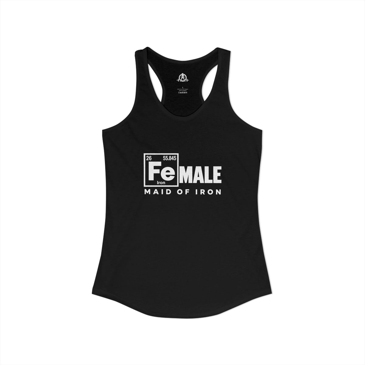 Maid of Iron - Women’s Black Ideal Racerback Tank - Front Print + Plain Back