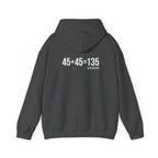45 + 45 = 135 – Unisex Hoodie | White Logo, Front & Back