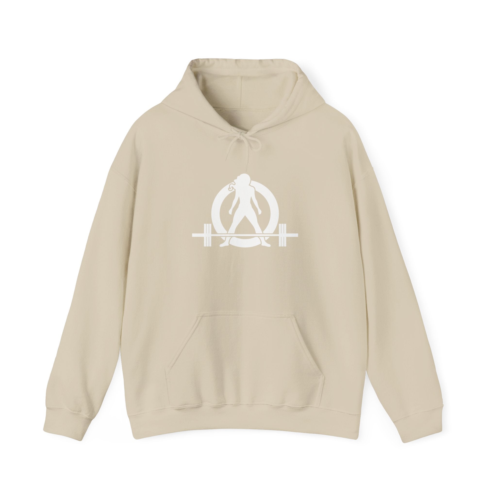 ALL I NEED IS COFFEE and a barbell - Unisex Heavy Blend Hooded Sweatshirt - White Logo Front & Back