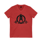 Unisex Jersey Short Sleeve V-Neck Tee -  Distressed Black Logo