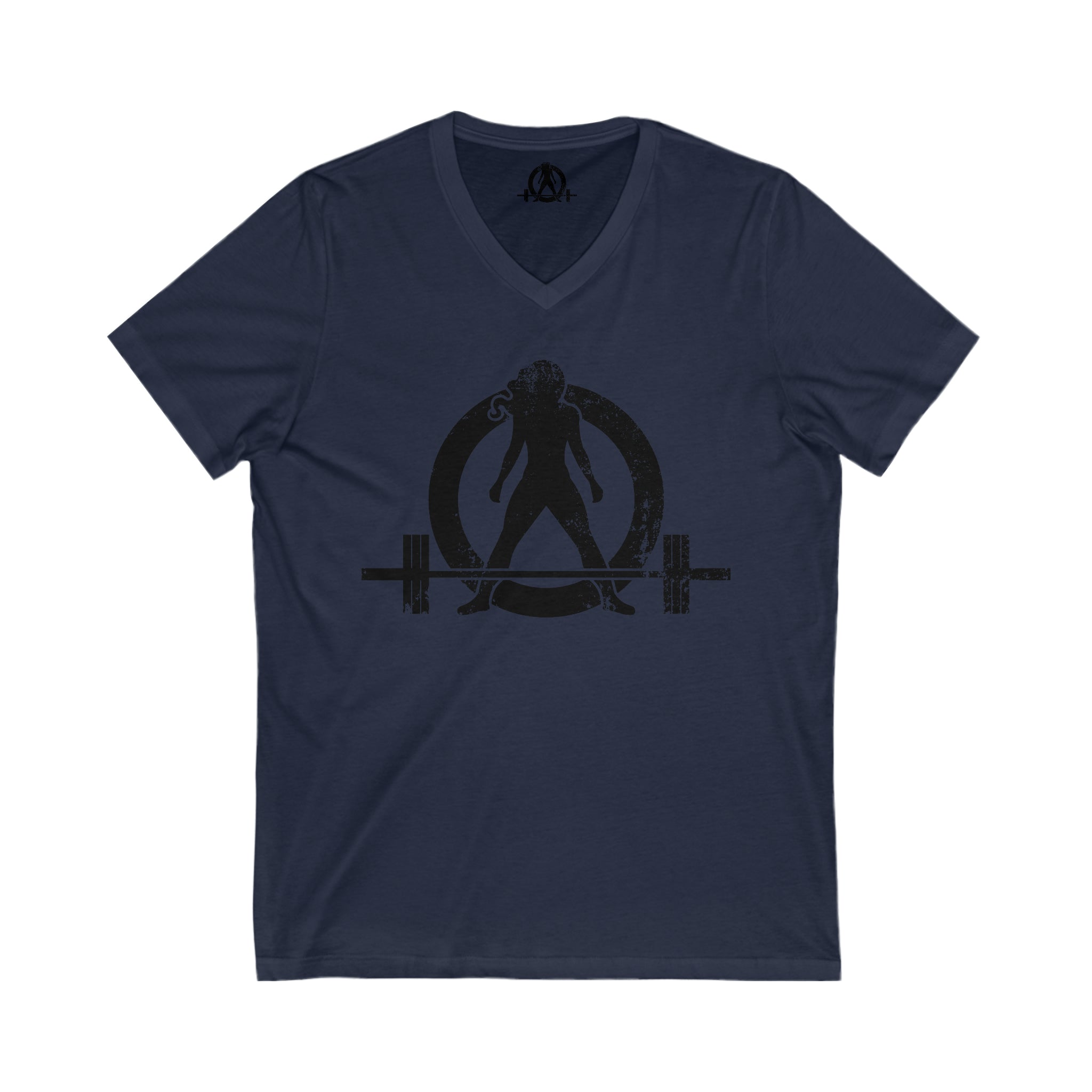 Unisex Jersey Short Sleeve V-Neck Tee -  Distressed Black Logo