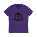 Unisex Jersey Short Sleeve V-Neck Tee -  Distressed Black Logo
