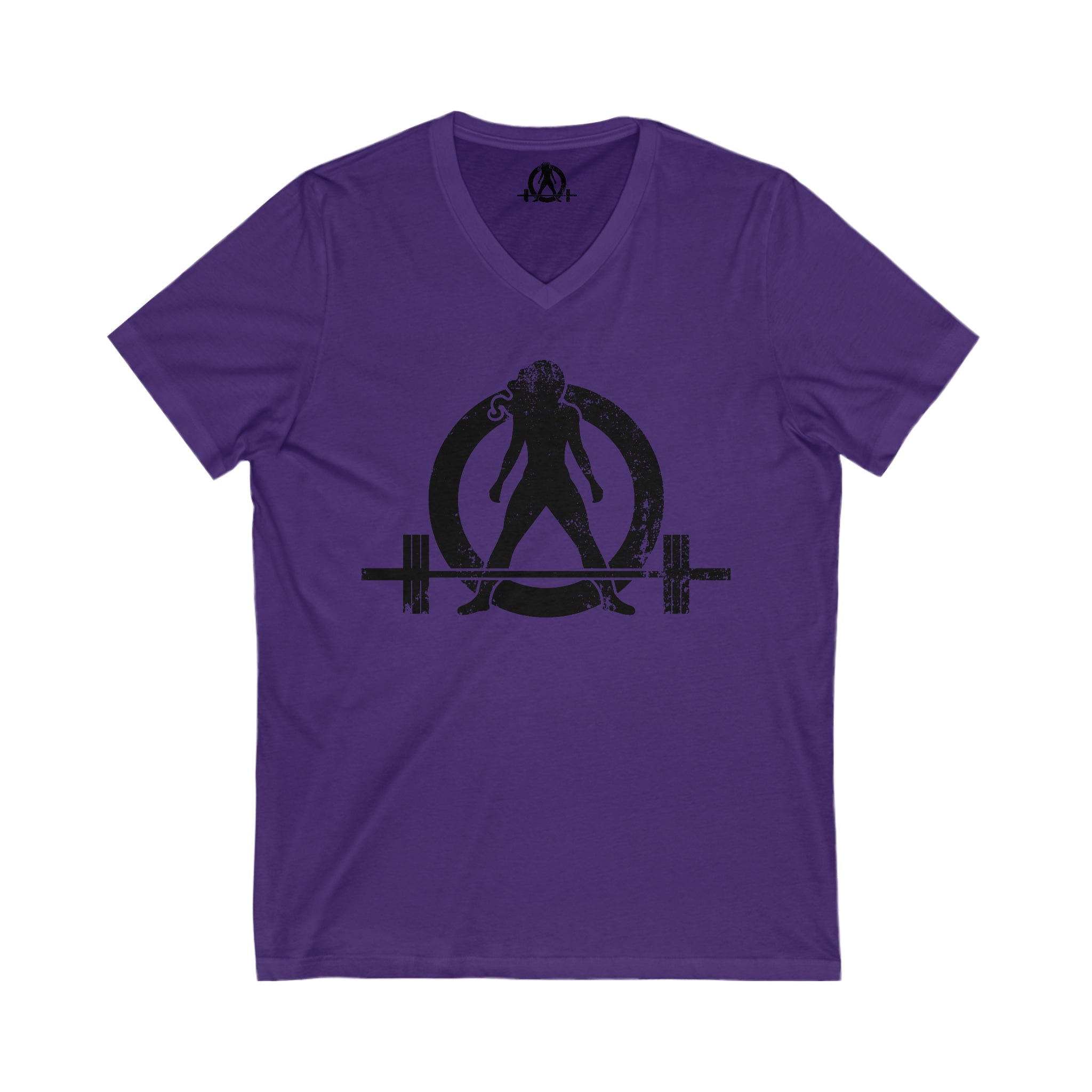 Unisex Jersey Short Sleeve V-Neck Tee -  Distressed Black Logo