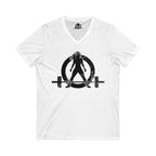 Unisex Jersey Short Sleeve V-Neck Tee -  Distressed Black Logo