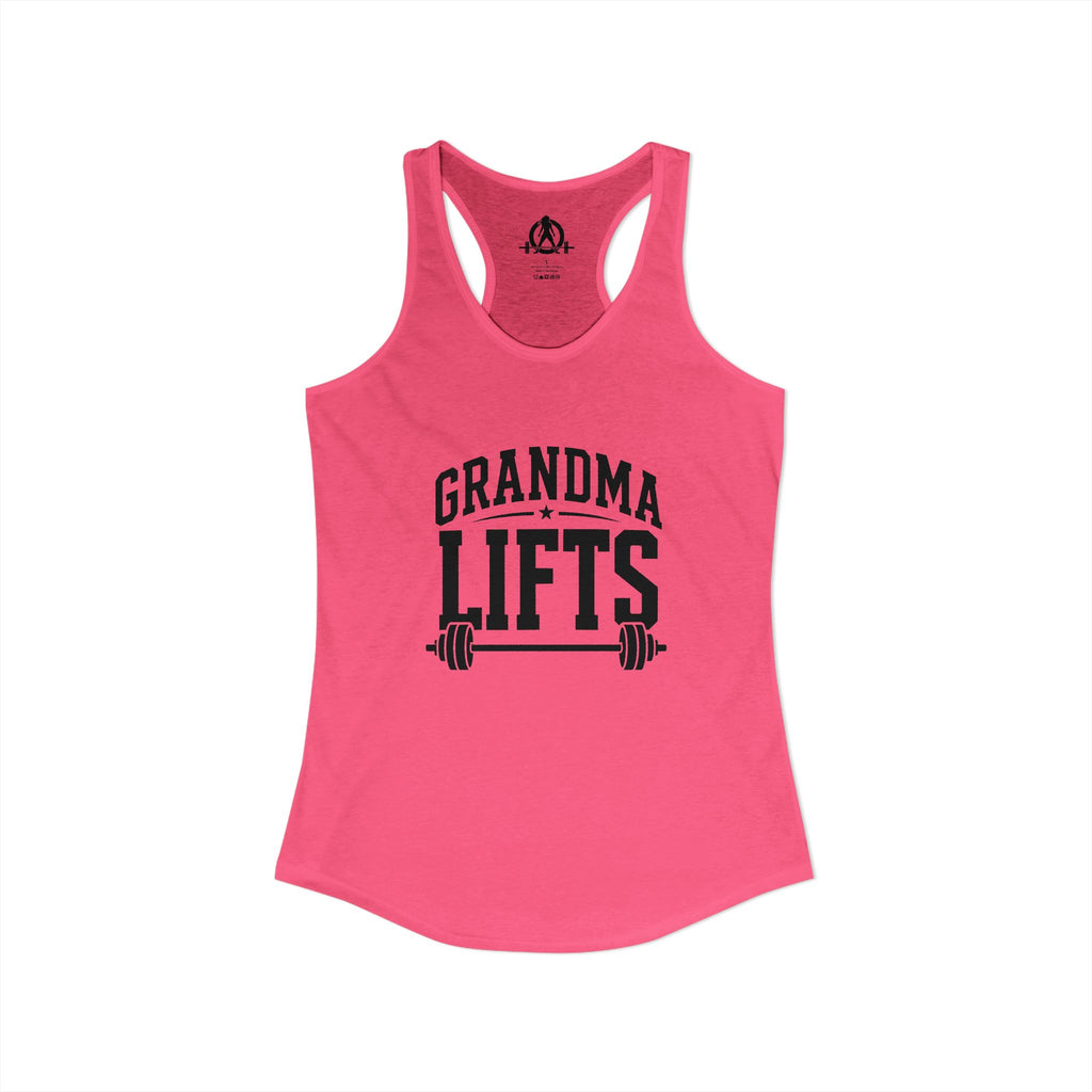 Grandma Lifts - Women's Ideal Racerback Tank - Black Logo Front Plain Back