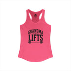Grandma Lifts - Women's Ideal Racerback Tank - Black Logo Front Plain Back