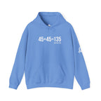 45 + 45 = 135 – Unisex Hoodie | White Front & Sleeve, Plain Back