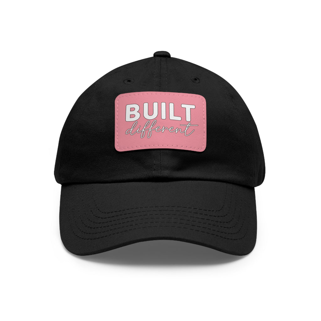 Built Different - Dad Hat with Leather Patch (Rectangle) - White Logo