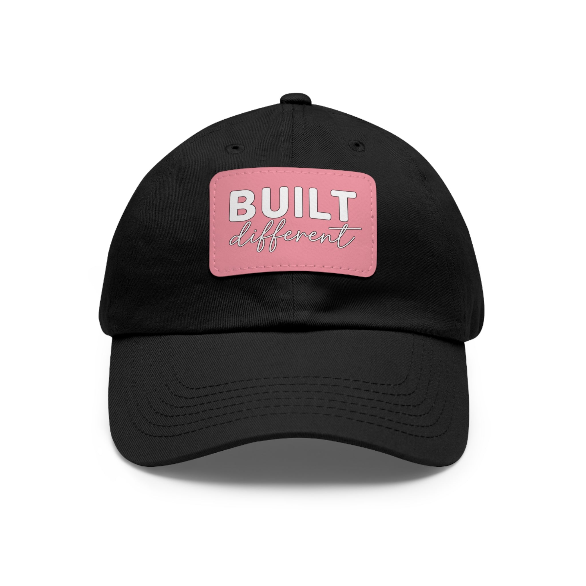 Built Different - Dad Hat with Leather Patch (Rectangle) - White Logo