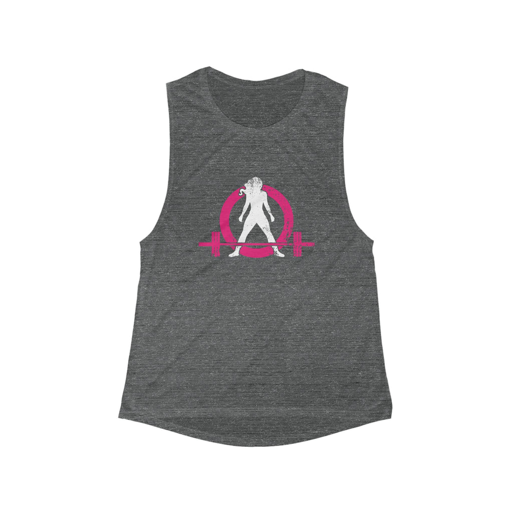 Flowy Scoop Muscle Top - Black Distressed Color Logo