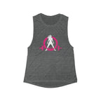Flowy Scoop Muscle Top - Black Distressed Color Logo