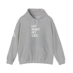 Lift Heavy Pet Cats - Unisex Heavy Blend Hooded Sweatshirt - White Logo