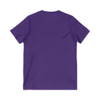 Lift Heavy Shit - Unisex Jersey Short Sleeve V-Neck Tee - White Logo Plain Back