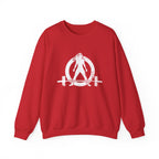ALL I NEED IS COFFEE and a Barbell - Unisex Heavy Blend™ Crewneck Sweatshirt - Distressed Logo - Front & Back