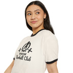 WWLW Barbell Club - Unisex Cotton Ringer T-Shirt - Black Logo Plain Back
